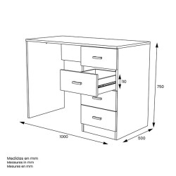 Escritorio Moderno de 4 Cajones - Acabado Blanco de Alta Calidad - 100 cm de Ancho, 50 cm de Fondo, 75 cm de Alto