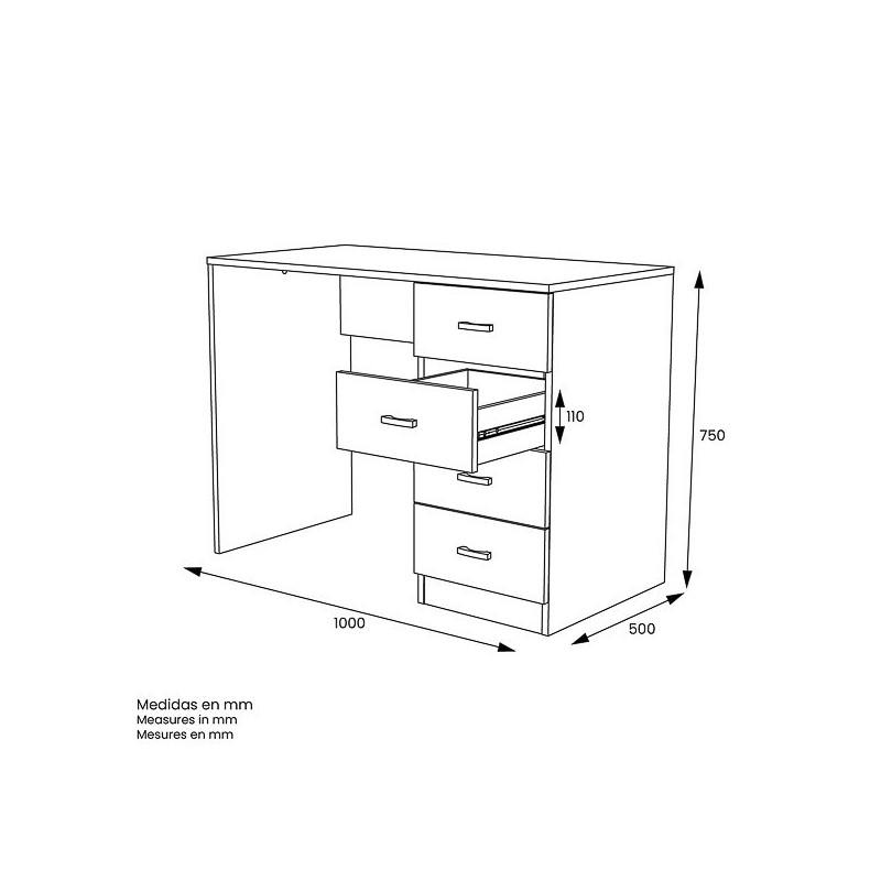 Escritorio Moderno de 4 Cajones - Acabado Blanco de Alta Calidad - 100 cm de Ancho, 50 cm de Fondo, 75 cm de Alto