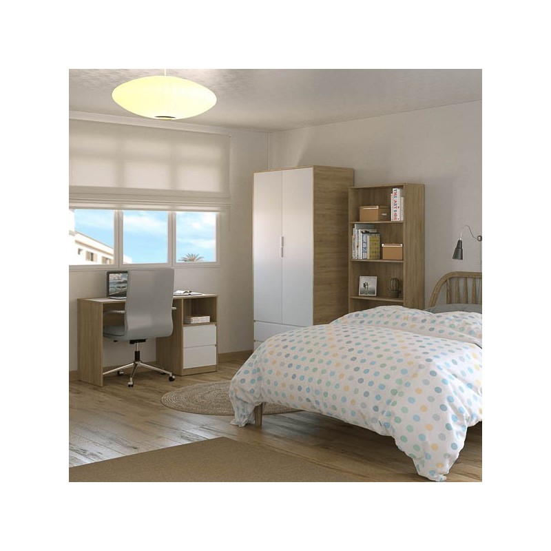 Escritorio de Oficina con 2 Cajones y 1 Estante, MDF Roble y Blanco, 120x50x75 cm - Moderno y Funcional