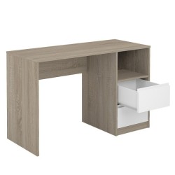 Escritorio de Oficina con 2 Cajones y 1 Estante, MDF Roble y Blanco, 120x50x75 cm - Moderno y Funcional