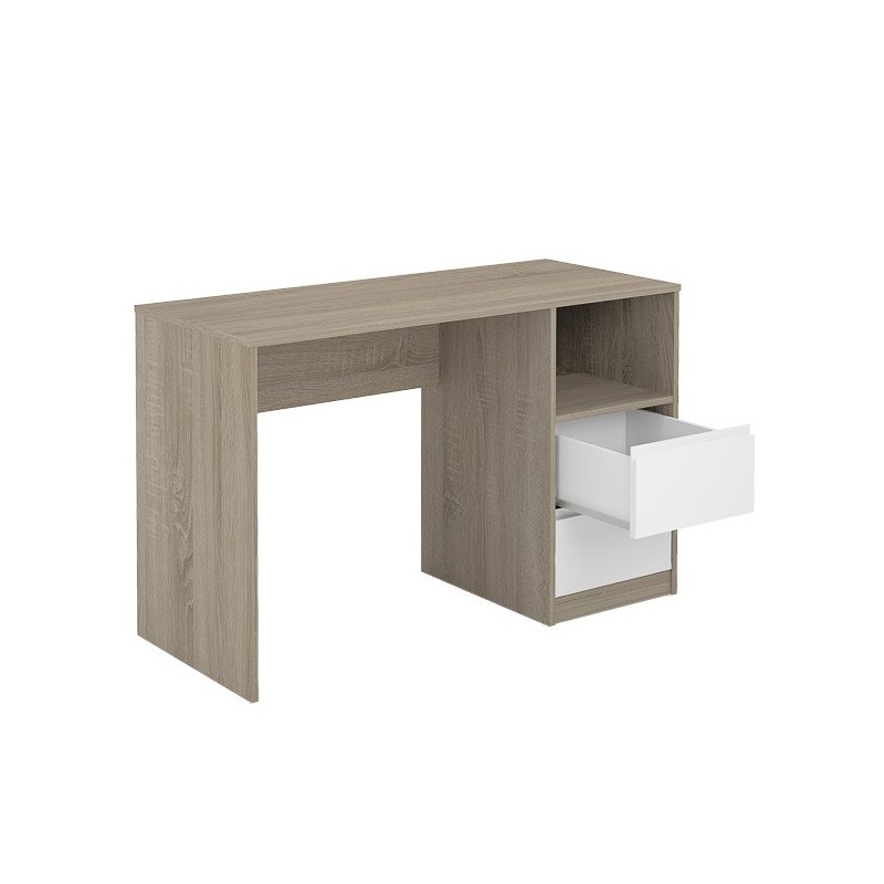 Escritorio de Oficina con 2 Cajones y 1 Estante, MDF Roble y Blanco, 120x50x75 cm - Moderno y Funcional