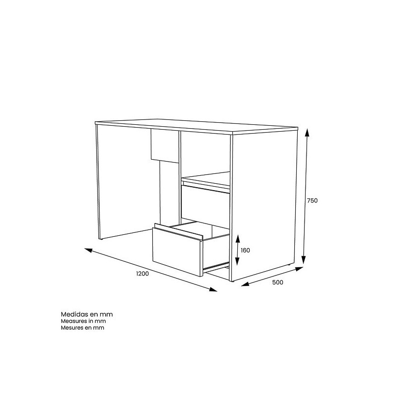 Escritorio de Oficina con 2 Cajones y 1 Estante, MDF Roble y Blanco, 120x50x75 cm - Moderno y Funcional