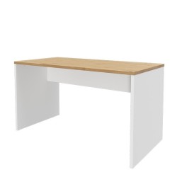 Mesa de Escritorio 138 Cm de ancho con patas de Madera Blanca y tapa Color Roble 67x75x138 Cm