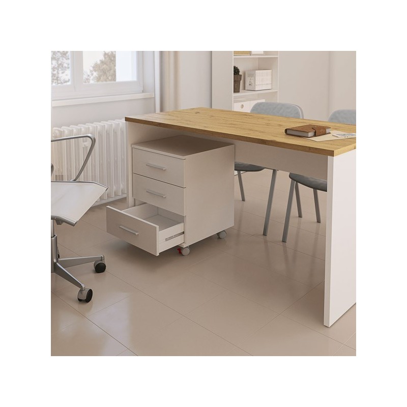Cajoneras Para escritorio con ruedas 3 Cajones color blanco 58 x 45 x 44 Cm (alto x ancho x fondo)