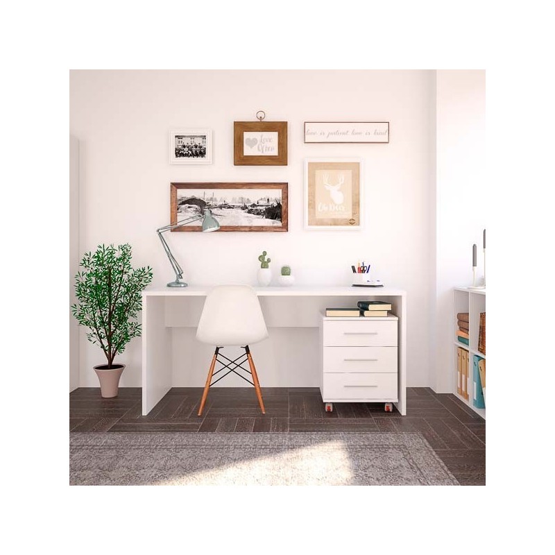 Cajoneras Para escritorio con ruedas 3 Cajones color blanco 58 x 45 x 44 Cm (alto x ancho x fondo)