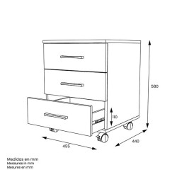 Cajoneras Para escritorio con ruedas 3 Cajones color blanco 58 x 45 x 44 Cm (alto x ancho x fondo)