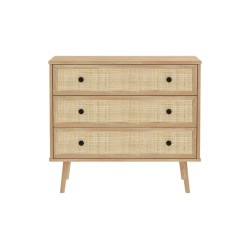 Cómoda de 3 Cajones con Patas de Madera - Color Natural - 90x39x79 cm - Mueble de Almacenamiento para Dormitorio