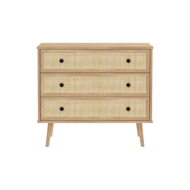 Cómoda de 3 Cajones con Patas de Madera - Color Natural - 90x39x79 cm - Mueble de Almacenamiento para Dormitorio