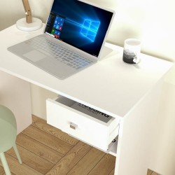Mesa de Escritorio y Trabajo en Color Blanco, 90x50x74cm - Con Cajón y Estante para Oficina o Estudio