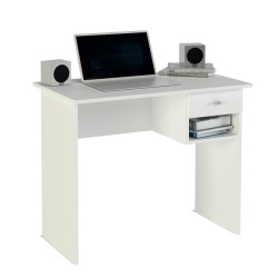 Mesa de Escritorio y Trabajo en Color Blanco, 90x50x74cm - Con Cajón y Estante para Oficina o Estudio