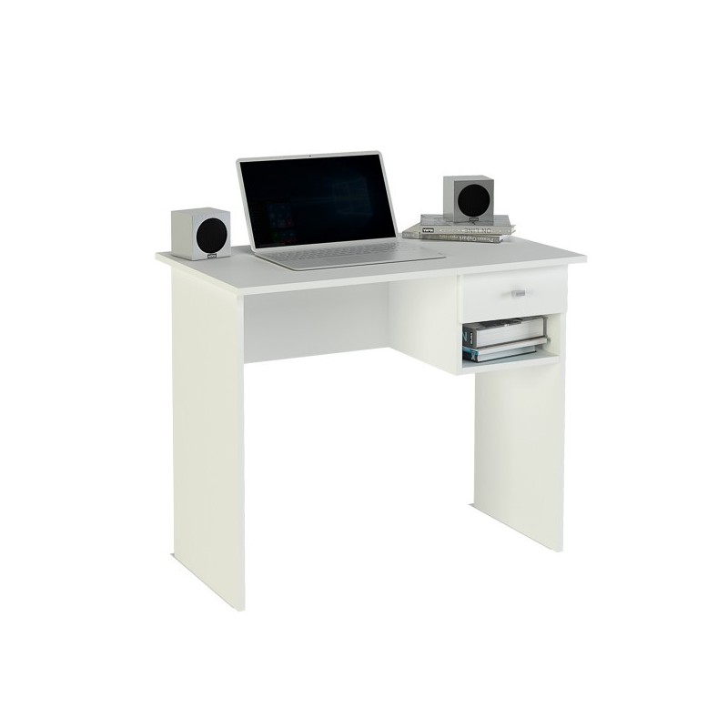 Mesa de Escritorio y Trabajo en Color Blanco, 90x50x74cm - Con Cajón y Estante para Oficina o Estudio