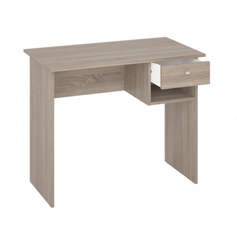 Mesa de Escritorio y Trabajo en Color Roble, 90x50x74cm - Con Cajón y Estante para Oficina o Estudio