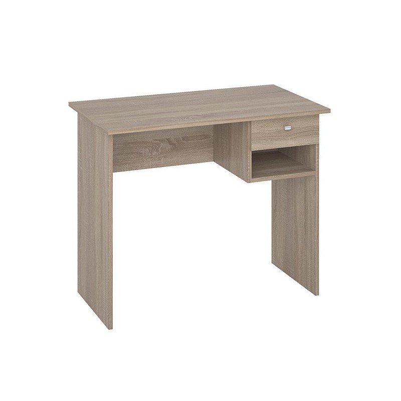 Mesa de Escritorio y Trabajo en Color Roble, 90x50x74cm - Con Cajón y Estante para Oficina o Estudio
