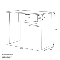 Mesa de Escritorio y Trabajo en Color Roble, 90x50x74cm - Con Cajón y Estante para Oficina o Estudio