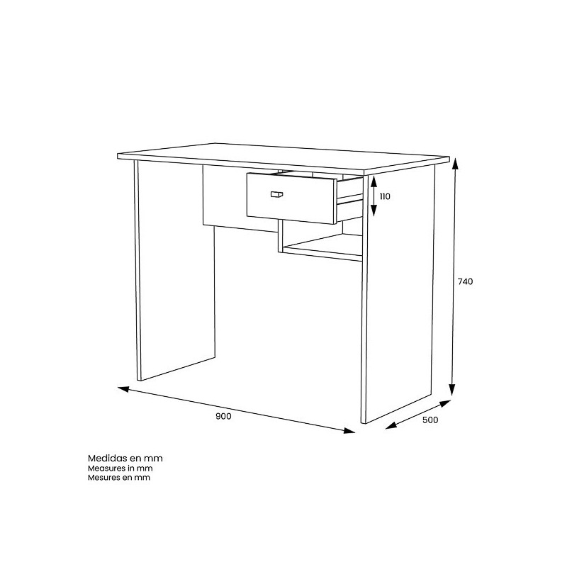 Mesa de Escritorio y Trabajo en Color Roble, 90x50x74cm - Con Cajón y Estante para Oficina o Estudio