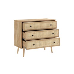 Cómoda de 3 Cajones con Patas de Madera - Color Natural - 90x39x79 cm - Mueble de Almacenamiento para Dormitorio