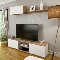 Mueble Salón Comedor 2 Módulos y 1 Estantería con puertas Color Blanco Y roble Estilo Moderno 180x80x40 Cm