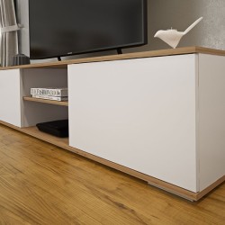 Mueble Salón Comedor 2 Módulos y 1 Estantería con puertas Color Blanco Y roble Estilo Moderno 180x80x40 Cm