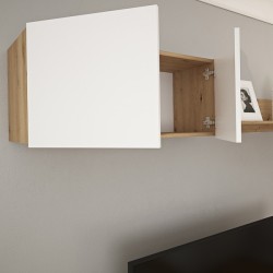 Mueble Salón Comedor 2 Módulos y 1 Estantería con puertas Color Blanco Y roble Estilo Moderno 180x80x40 Cm