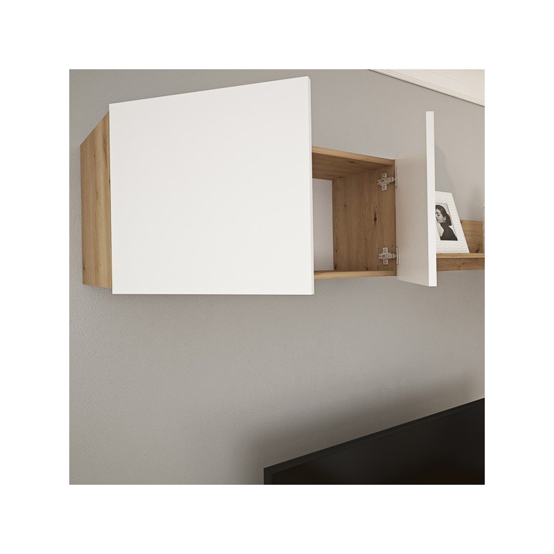 Mueble Salón Comedor 2 Módulos y 1 Estantería con puertas Color Blanco Y roble Estilo Moderno 180x80x40 Cm