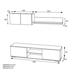 Mueble Salón Comedor 2 Módulos y 1 Estantería con puertas Color Blanco Y roble Estilo Moderno 180x80x40 Cm