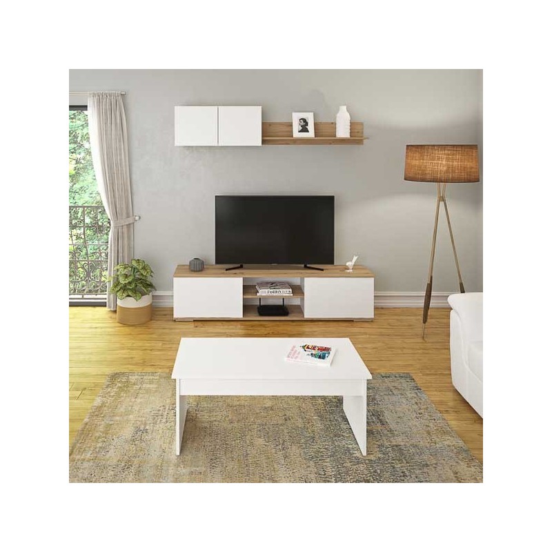 Mesa de Centro Fija, Mesa Auxiliar, Acabado en Blanco, Medidas: 100 cm (Largo) x 50 cm (Ancho) x 41,6 cm (Alto)