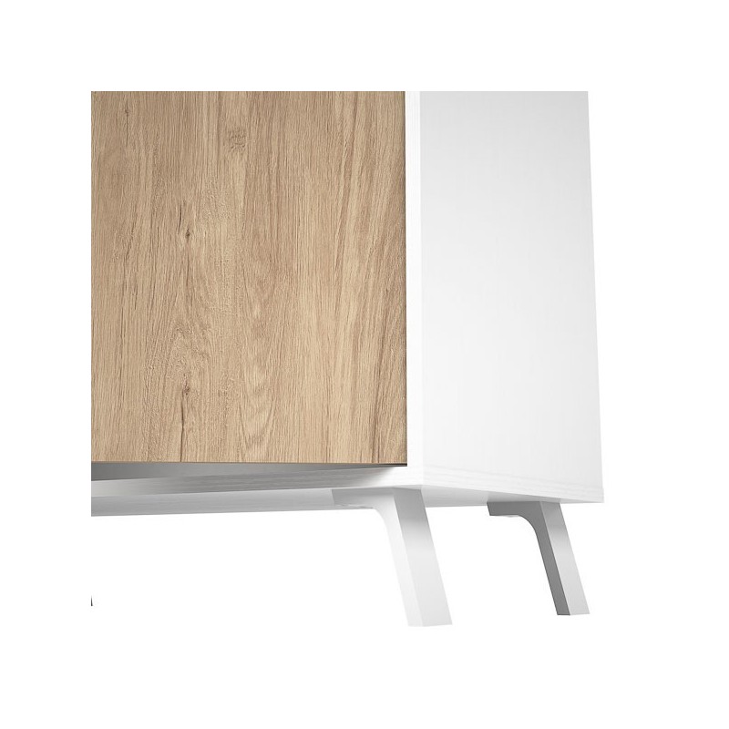 Aparador, Buffet, Salón Comedor 3 Puertas, Armario Auxiliar Color Blanco y Roble, Medidas: 140x87x40 Cm