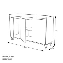 Aparador, Buffet, Salón Comedor 3 Puertas, Armario Auxiliar Color Blanco y Roble, Medidas: 140x87x40 Cm