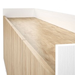 Aparador, Mueble Tv, Salón Comedor 4 Puertas, Armario Auxiliar Color Blanco y Roble, Medidas: 180x63x33,5 Cm