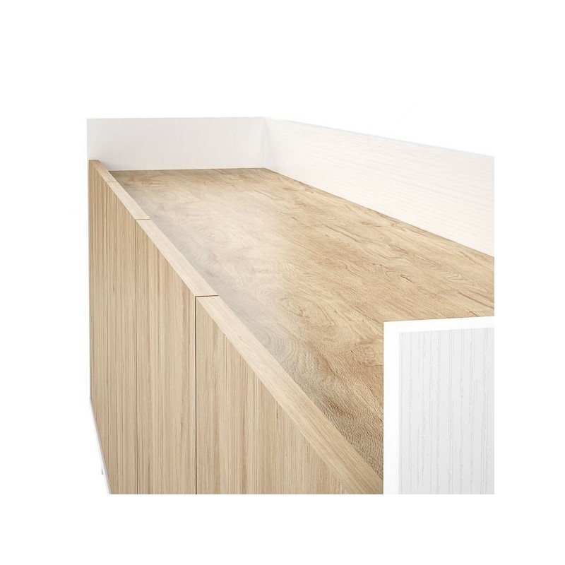 Aparador, Mueble Tv, Salón Comedor 4 Puertas, Armario Auxiliar Color Blanco y Roble, Medidas: 180x63x33,5 Cm