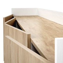 Aparador, Mueble Tv, Salón Comedor 4 Puertas, Armario Auxiliar Color Blanco y Roble, Medidas: 180x63x33,5 Cm