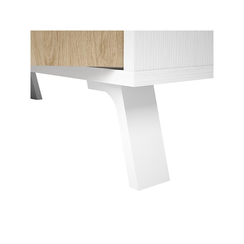 Aparador, Mueble Tv, Salón Comedor 4 Puertas, Armario Auxiliar Color Blanco y Roble, Medidas: 180x63x33,5 Cm