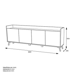 Aparador, Mueble Tv, Salón Comedor 4 Puertas, Armario Auxiliar Color Blanco y Roble, Medidas: 180x63x33,5 Cm
