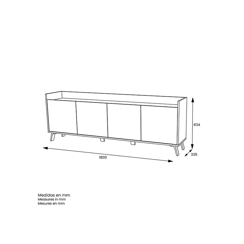 Aparador, Mueble Tv, Salón Comedor 4 Puertas, Armario Auxiliar Color Blanco y Roble, Medidas: 180x63x33,5 Cm