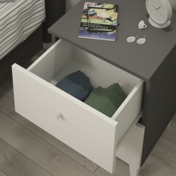 Mesita de noche 2 cajones acabado gris/blanco. 56.5cm(alto) 40cm(ancho) 35cm
