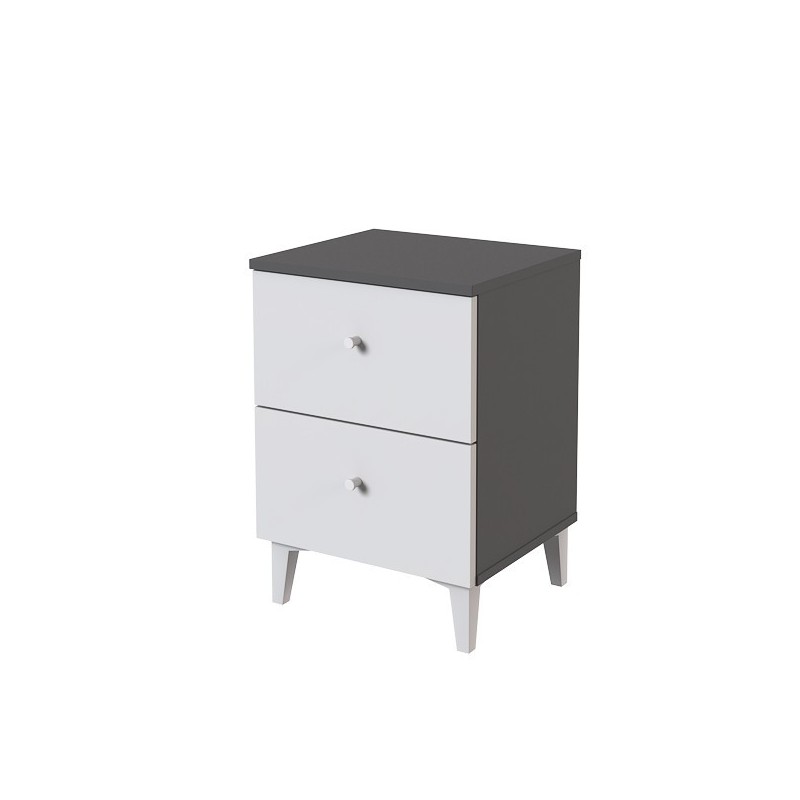Mesita de noche 2 cajones acabado gris/blanco. 56.5cm(alto) 40cm(ancho) 35cm
