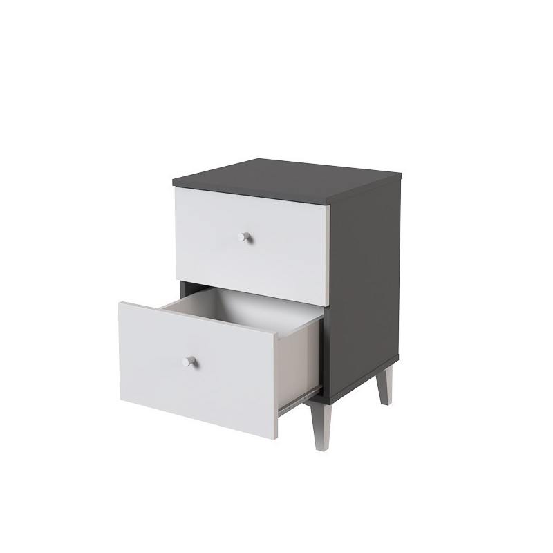 Mesita de noche 2 cajones acabado gris/blanco. 56.5cm(alto) 40cm(ancho) 35cm