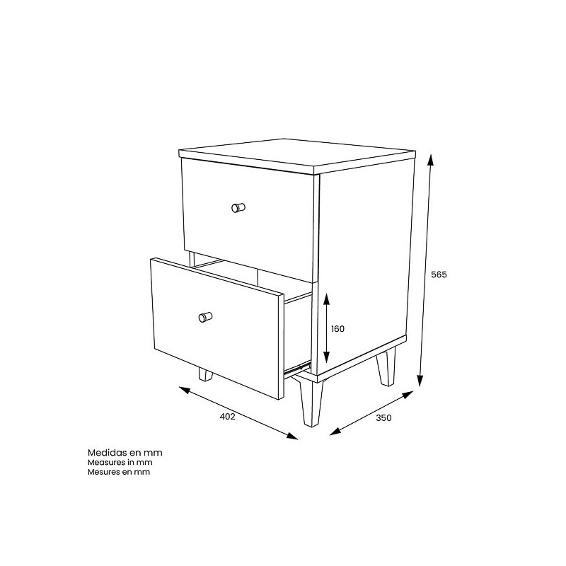 Mesita de noche 2 cajones acabado gris/blanco. 56.5cm(alto) 40cm(ancho) 35cm