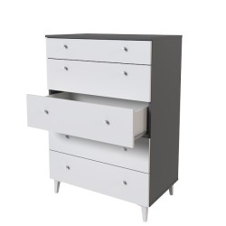 Cómoda con 5 Cajones, para Dormitorio, Acabado en Color Blanco, Medidas: 80 cm (Ancho) x 114,6 cm (Alto) x 48 cm (Fondo)