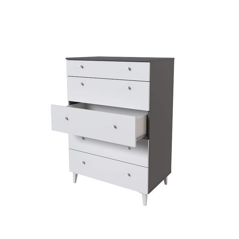 Cómoda con 5 Cajones, para Dormitorio, Acabado en Color Blanco, Medidas: 80 cm (Ancho) x 114,6 cm (Alto) x 48 cm (Fondo)