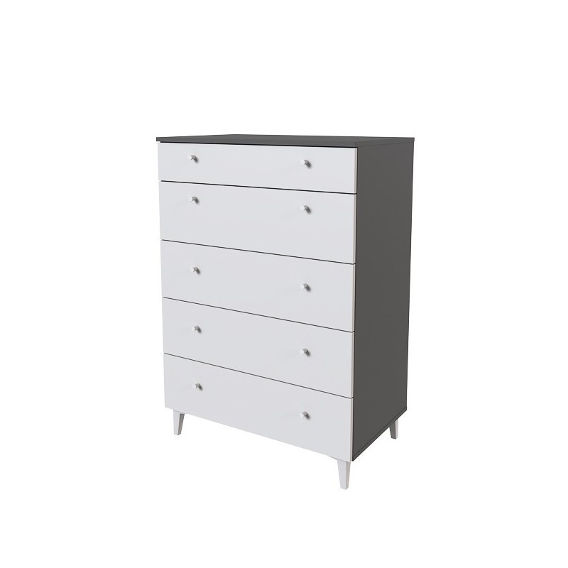 Cómoda con 5 Cajones, para Dormitorio, Acabado en Color Blanco, Medidas: 80 cm (Ancho) x 114,6 cm (Alto) x 48 cm (Fondo)