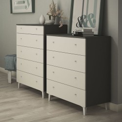 Cómoda con 5 Cajones, para Dormitorio, Acabado en Color Blanco, Medidas: 80 cm (Ancho) x 114,6 cm (Alto) x 48 cm (Fondo)