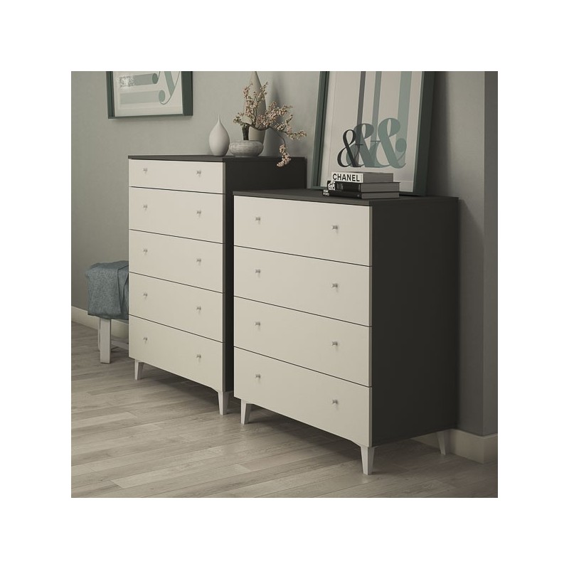 Cómoda con 5 Cajones, para Dormitorio, Acabado en Color Blanco, Medidas: 80 cm (Ancho) x 114,6 cm (Alto) x 48 cm (Fondo)