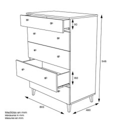 Cómoda con 5 Cajones, para Dormitorio, Acabado en Color Blanco, Medidas: 80 cm (Ancho) x 114,6 cm (Alto) x 48 cm (Fondo)