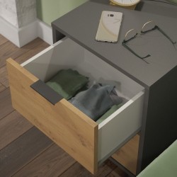 Mesita de noche 2 cajones Moderna acabado Gris/roble 56.5cm(alto) 40cm(ancho) 35cm(fondo)