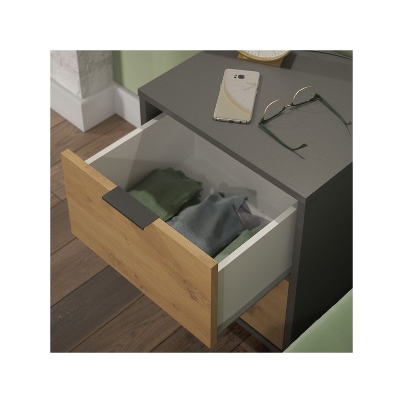Mesita de noche 2 cajones Moderna acabado Gris/roble 56.5cm(alto) 40cm(ancho) 35cm(fondo)