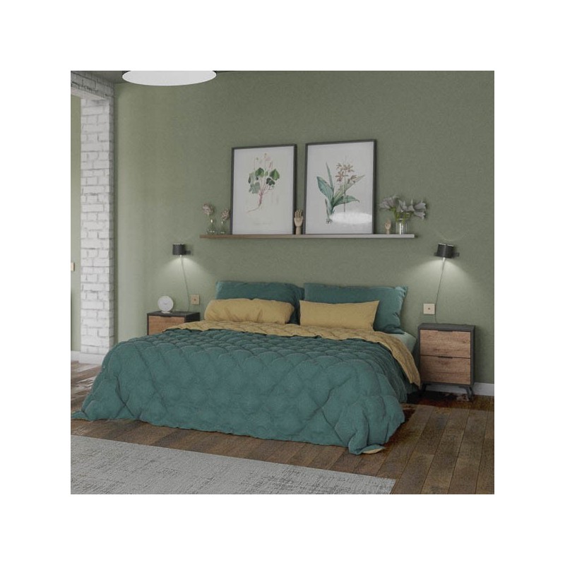 Mesita de noche 2 cajones Moderna acabado Gris/roble 56.5cm(alto) 40cm(ancho) 35cm(fondo)