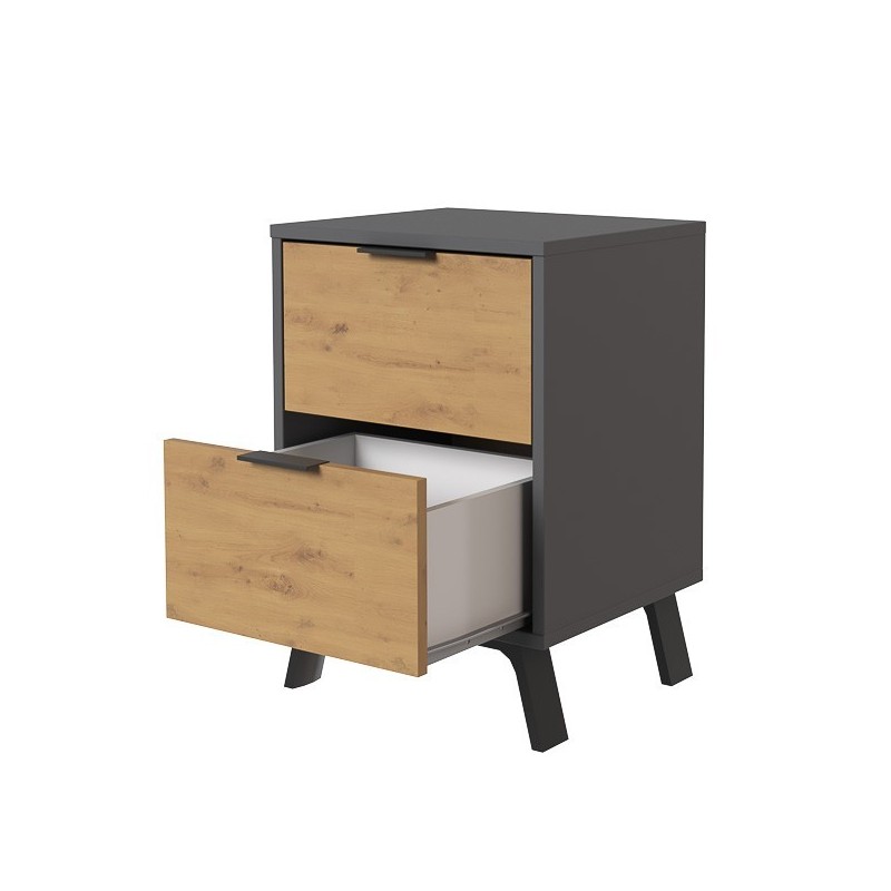 Mesita de noche 2 cajones Moderna acabado Gris/roble 56.5cm(alto) 40cm(ancho) 35cm(fondo)