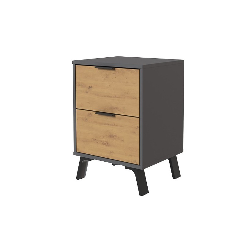 Mesita de noche 2 cajones Moderna acabado Gris/roble 56.5cm(alto) 40cm(ancho) 35cm(fondo)