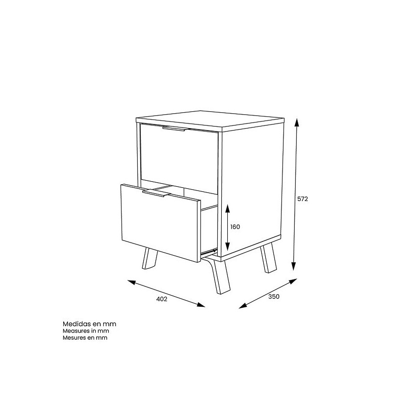 Mesita de noche 2 cajones Moderna acabado Gris/roble 56.5cm(alto) 40cm(ancho) 35cm(fondo)